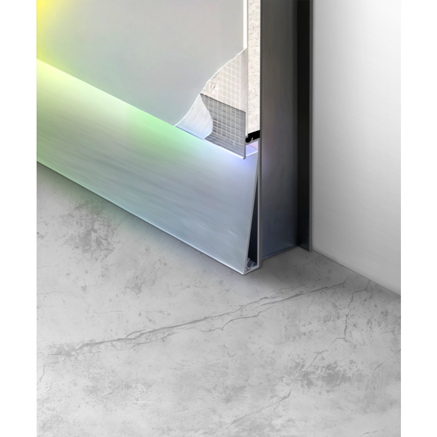 Alcon 15244-A RGBW Color tunable linear baseboard light shown in a steel finish.