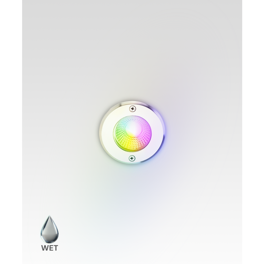 Alcon 9033 Color changing in-ground can light shown in a silver finish.