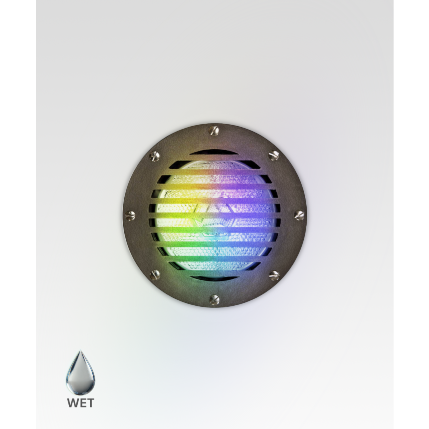 Alcon 9041 RGBW Color tunable in-ground can light shown in a dark bronze finish.