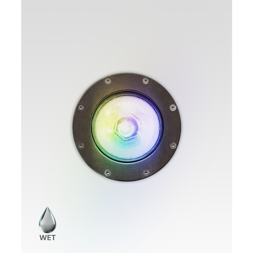 Alcon 9042 RGBW Color tunable in-ground can light shown in a dark bronze finish.