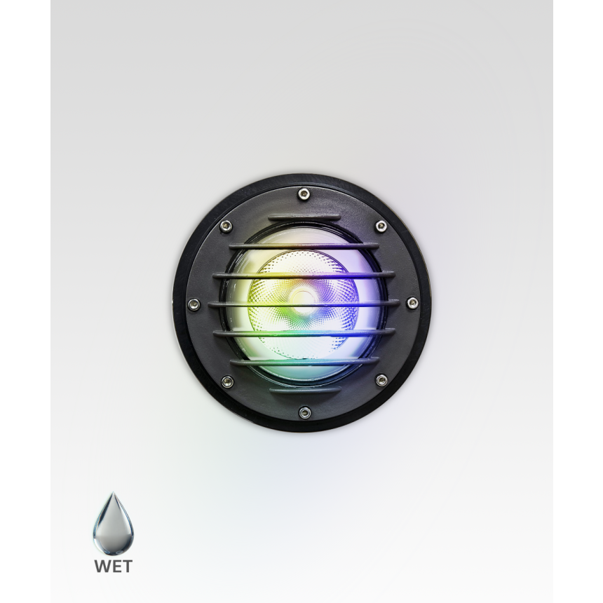 Alcon 9045 RGBW Color tunable in-ground can light shown in a black finish.