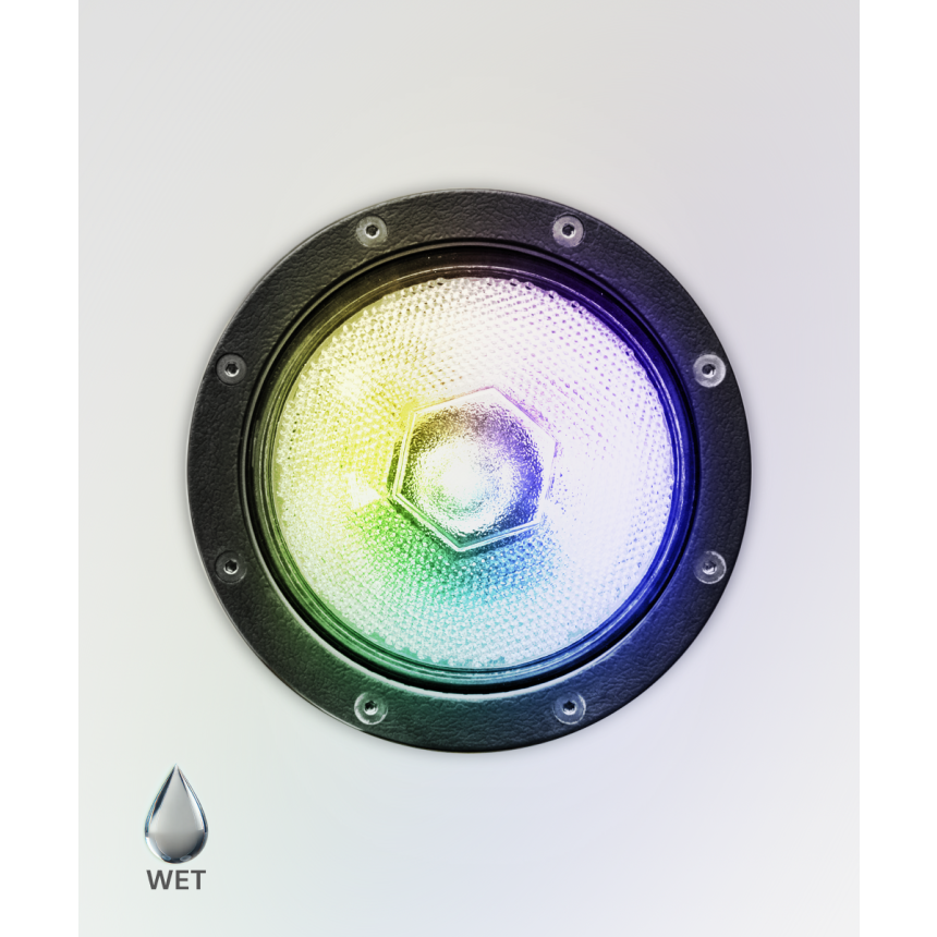 Alcon 9102 RGBW Color tunable in-ground can light shown in a dark bronze finish.