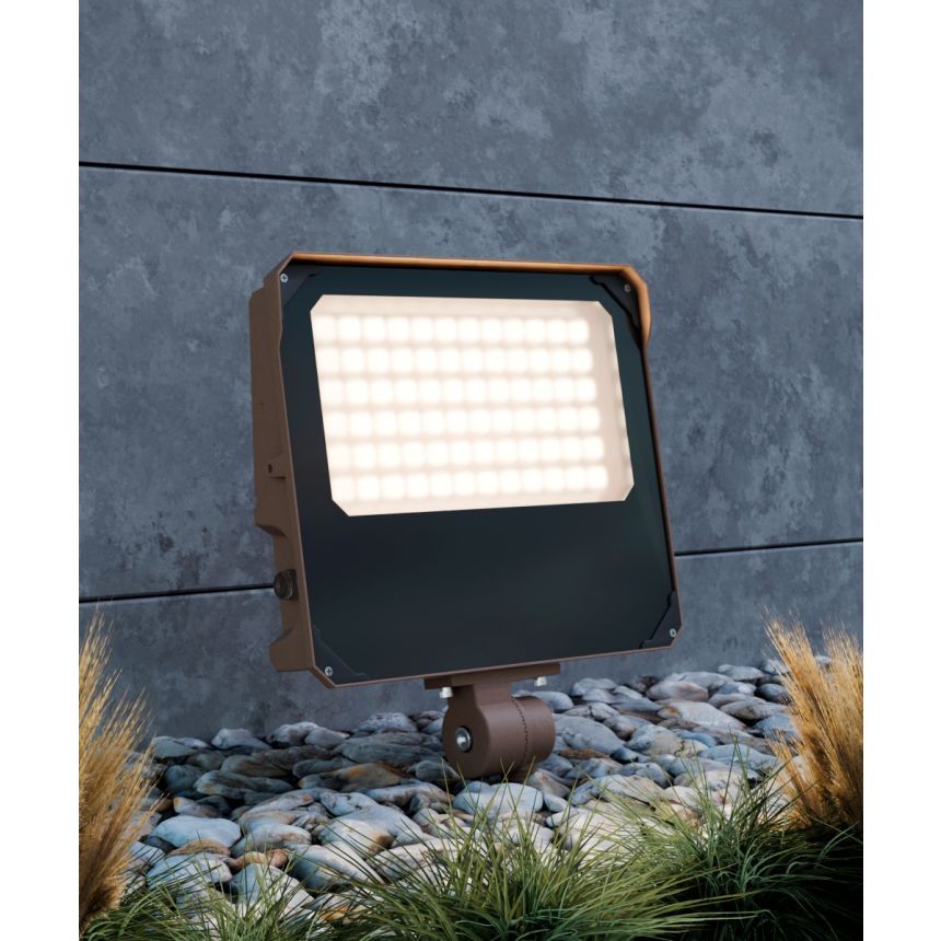 Alcon 11411-KN-MD Knuckle Mount LED Flood Light shown in a bronze finish.