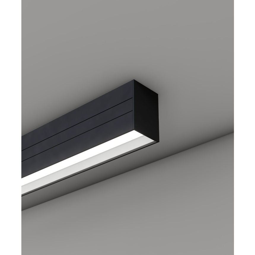 Alcon 12100-21-S-R, surface linear ceiling light shown in black finish with regressed lens