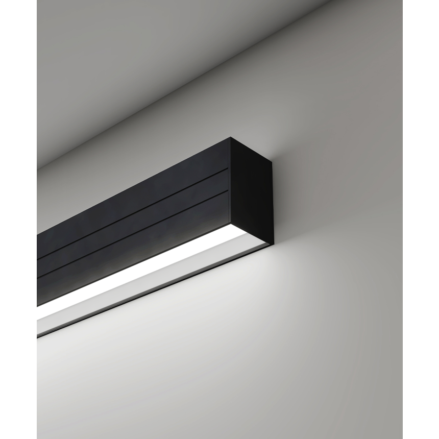 Alcon 12100-21-W-R, wall linear ceiling light shown in black finish with regressed lens