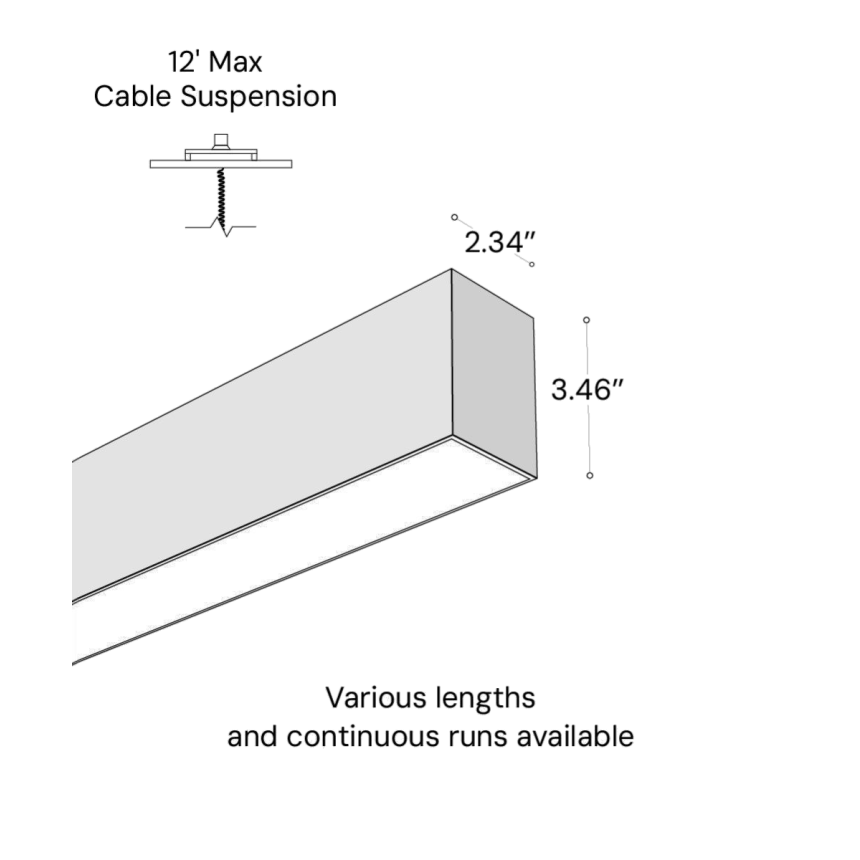12100-22-P linear LED pendant light shown with black finish and 2-inch frosted diffuser lens