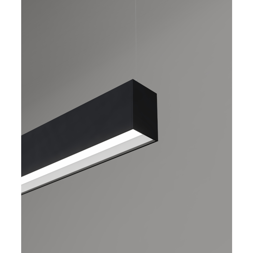 12100-22-P-R linear LED pendant light shown with black finish and 2-inch regressed lens