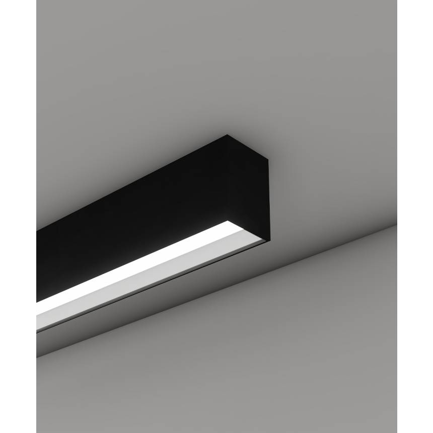 12100-22-S-R linear LED ceiling light shown with black finish and regressed lens