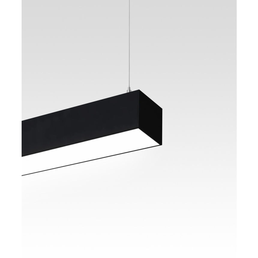 Alcon 12100-26 Linear Suspended Pendant Light shown in a black finish with a flush lens.