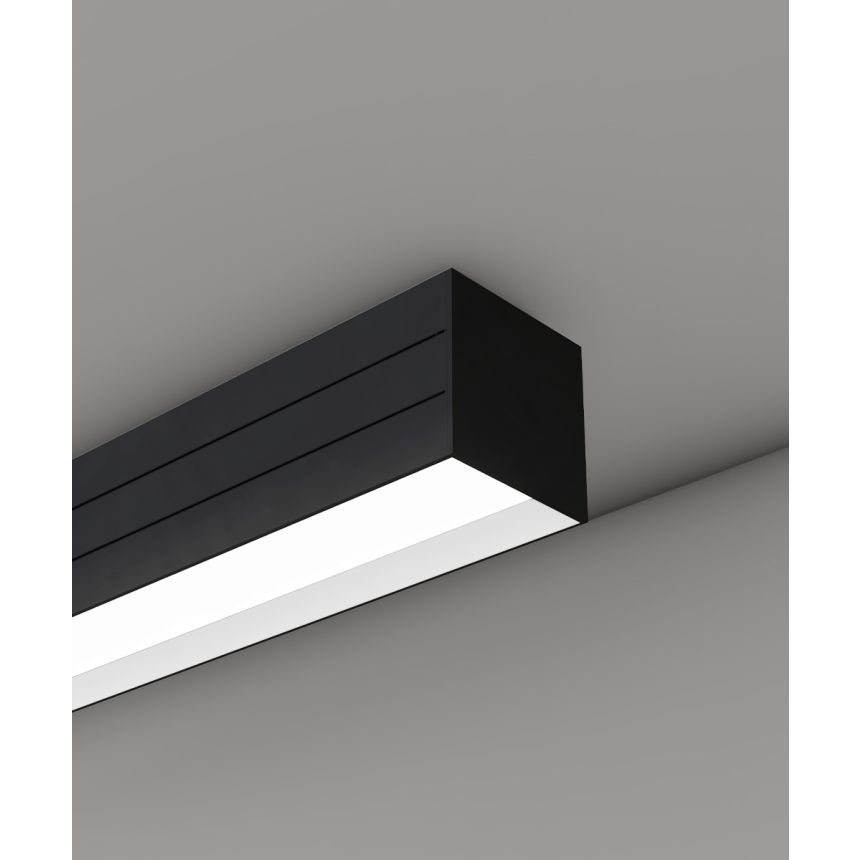 Alcon 12100-33-S-R, surface linear ceiling light shown in black finish and with a regressed lens.