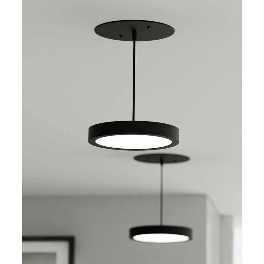 Alcon 12182-P-5 Architectural LED Disk Pendant Light shown in a Black finish