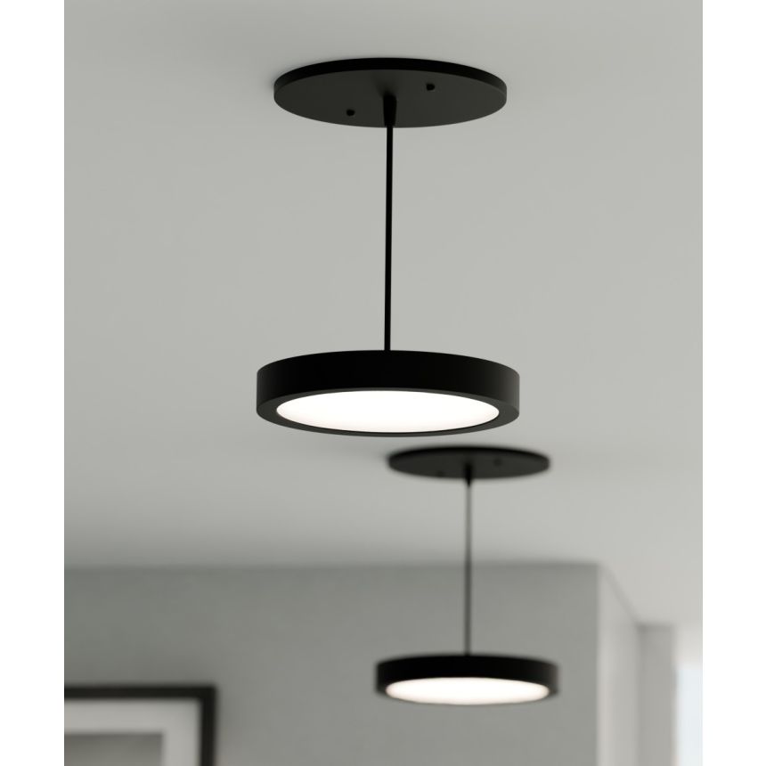 Alcon 12182-P-5 Architectural LED Disk Pendant Light shown in a Black finish