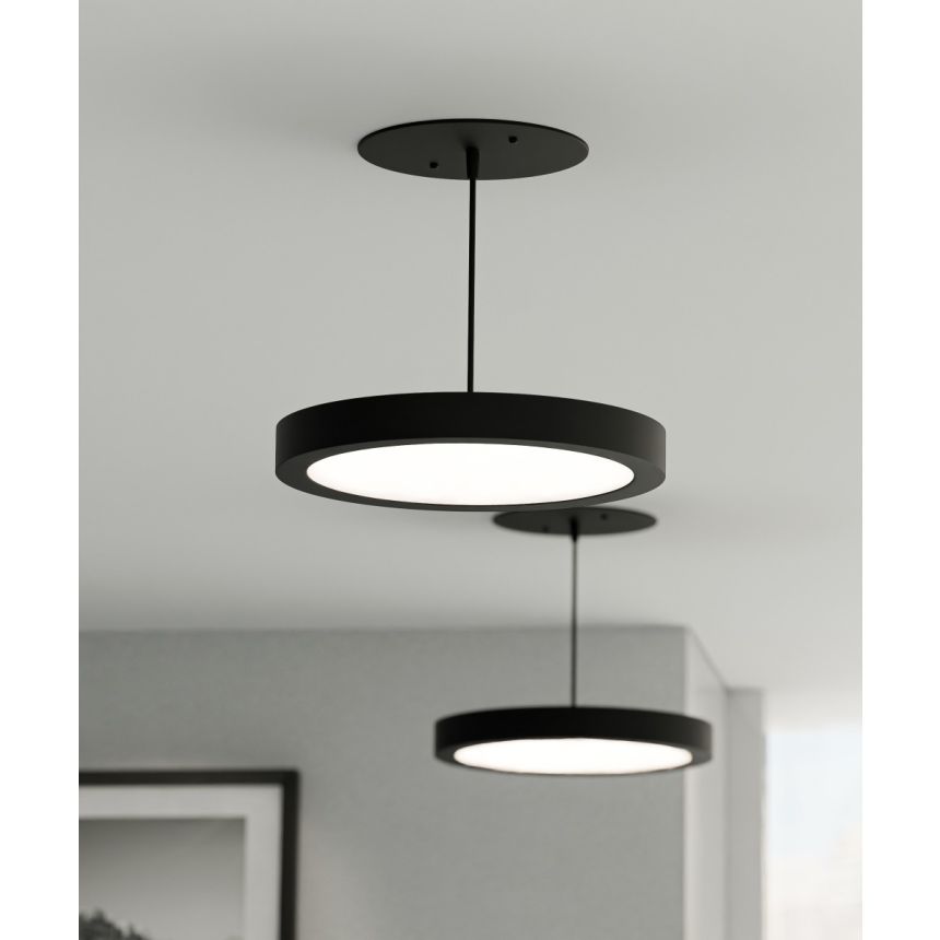 Alcon 12182-P-7 Architectural LED Disk Pendant Light shown in a Black finish