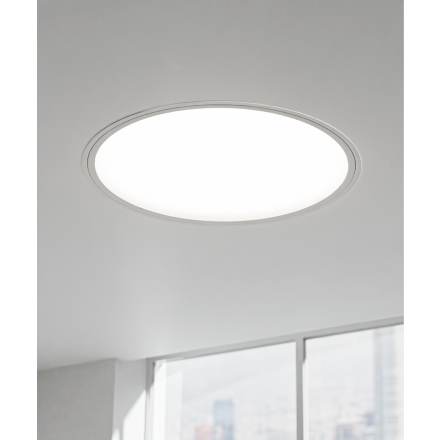Alcon 12201-R Large Round-Panel LED Recessed Light shown in a White finish