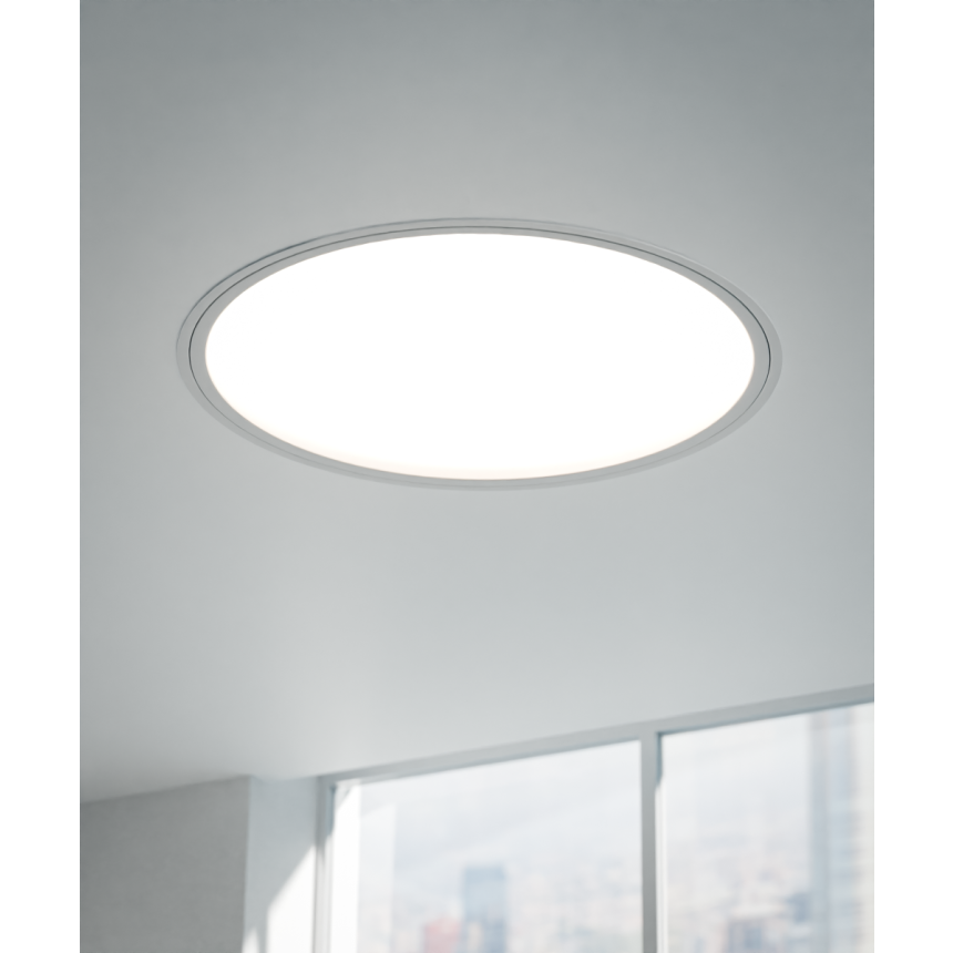 Alcon 12201-R Large Round-Panel LED Recessed Light shown in a White finish