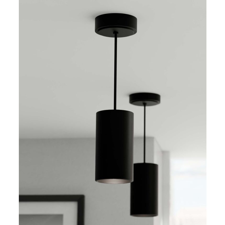 Alcon 12303-P Cylinder LED Pendant Light shown in a Black finish 