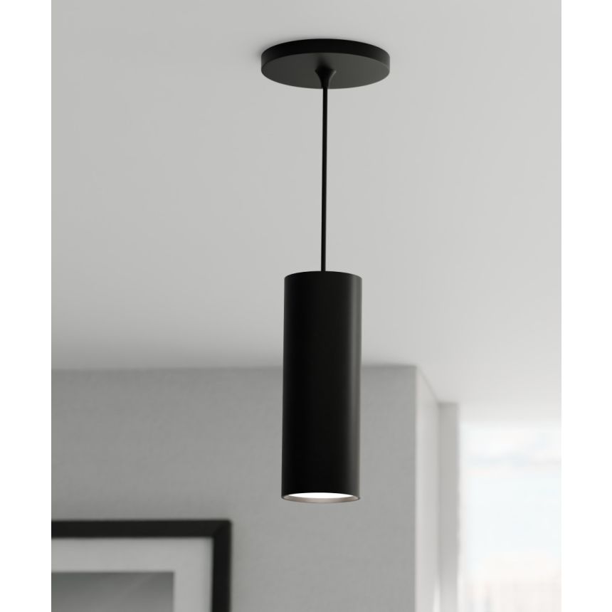 Alcon 12315-3 Architectural LED Cylinder Pendant Light shown in a Black finish