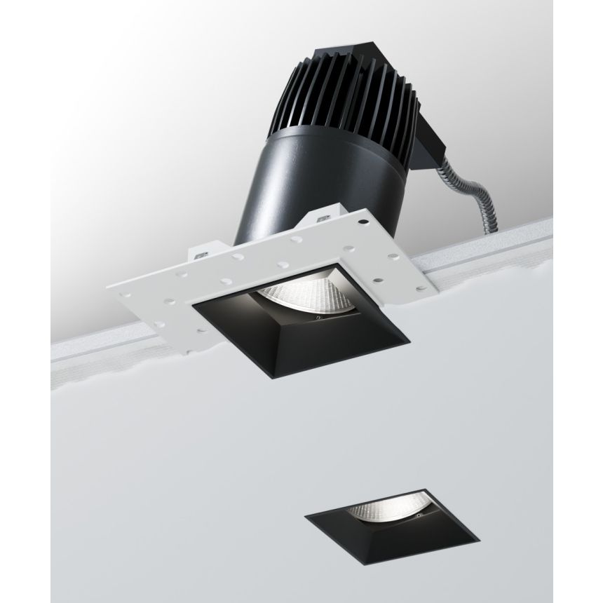 Alcon 14073-ADJ Trimless Adjustable Square Recessed LED Downlight shown in a Black finish