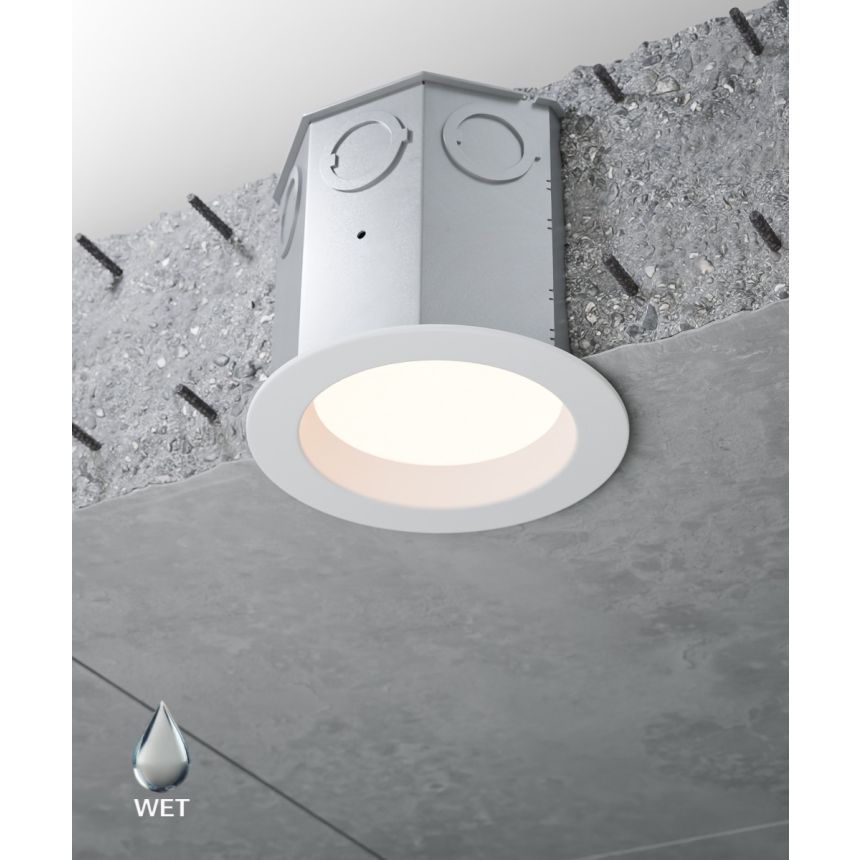 Alcon 14106-4ND Round High-Output Reflector Recessed Concrete Ceiling Downlight shown in a White finish,
