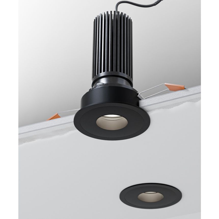 Alcon 14119-3ND-TFBK-PBB Recessed Adjustable Downlight Pinhole Round shown with a round black trim and Black reflector finish