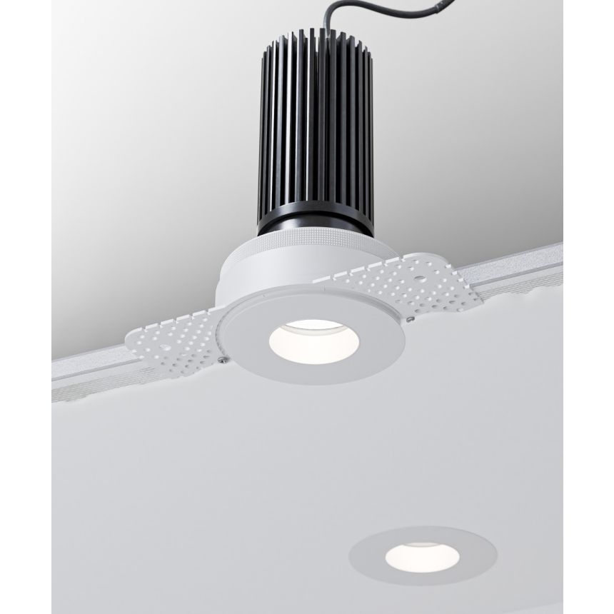 Alcon 14119-3ND-TL Recessed Adjustable Downlight Round Trimless Pinhole shown with a round White trim and White reflector finish