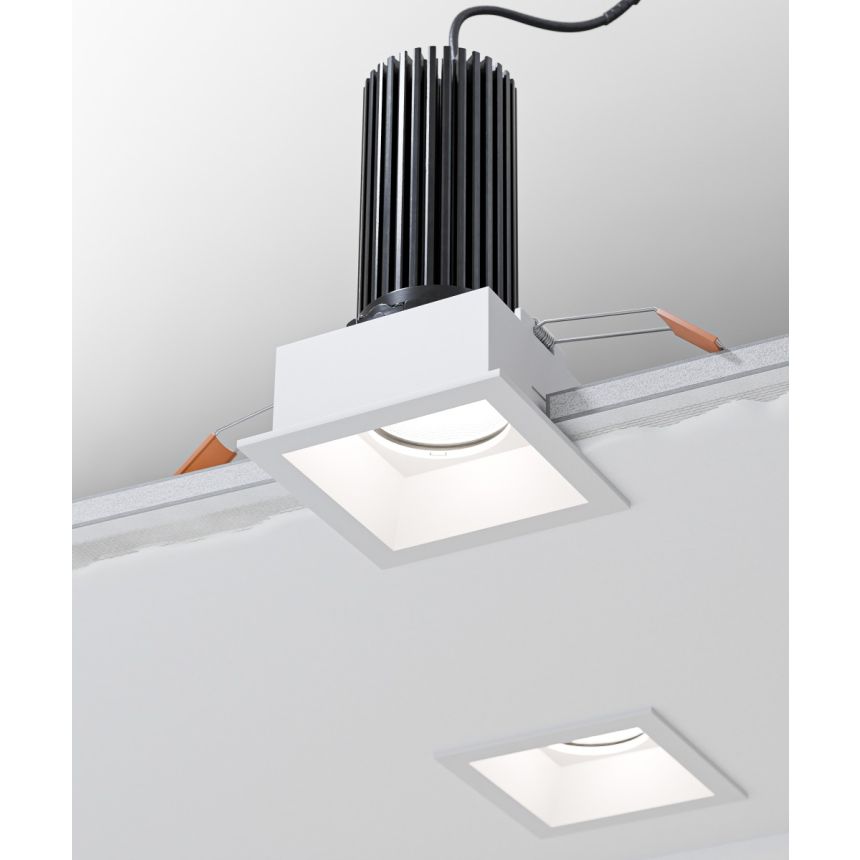 Alcon 14119-SQN3-TFWH Recessed Adjustable Downlight shown with a Square White Trim and White reflector finish