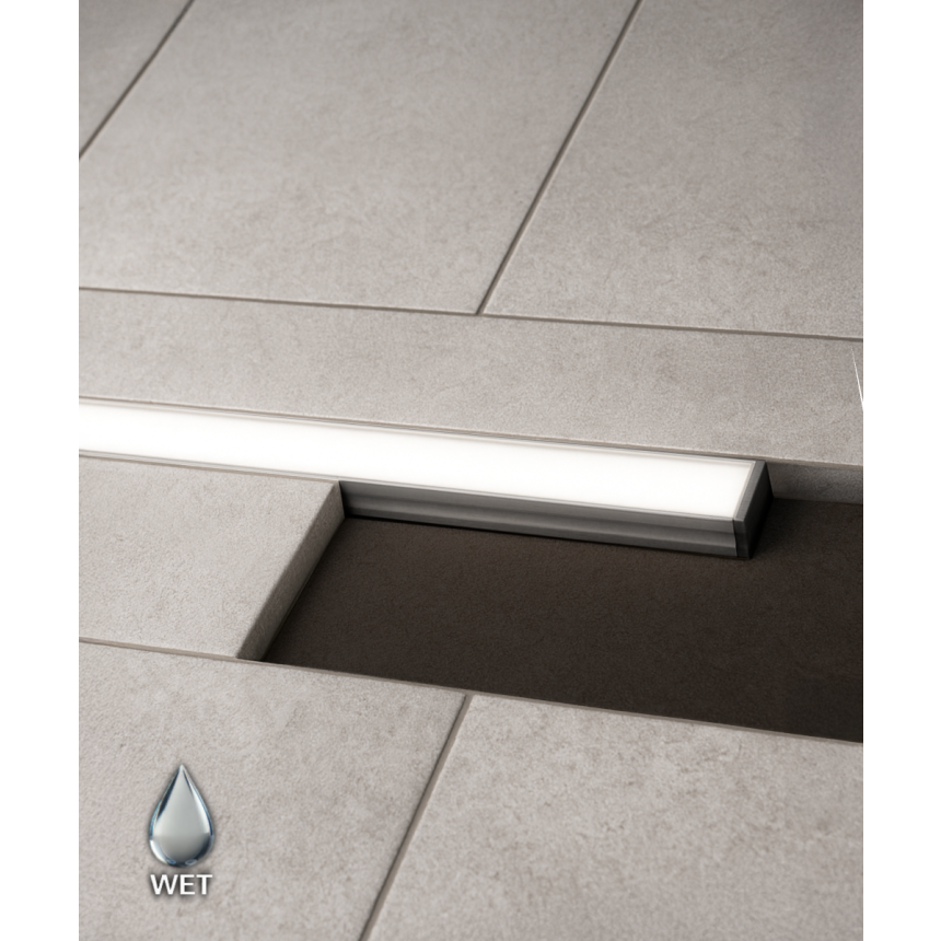Alcon 14120 linear LED in ground light fixture shown in silver finish.