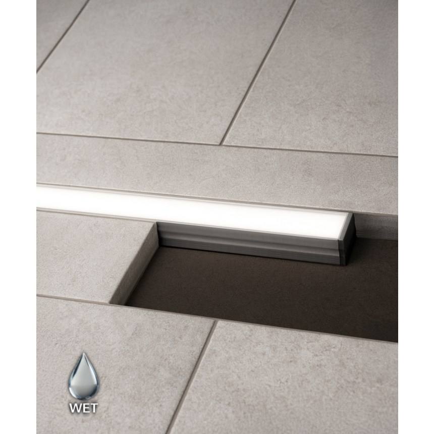 Alcon 14120 linear LED in ground light fixture shown in silver finish.
