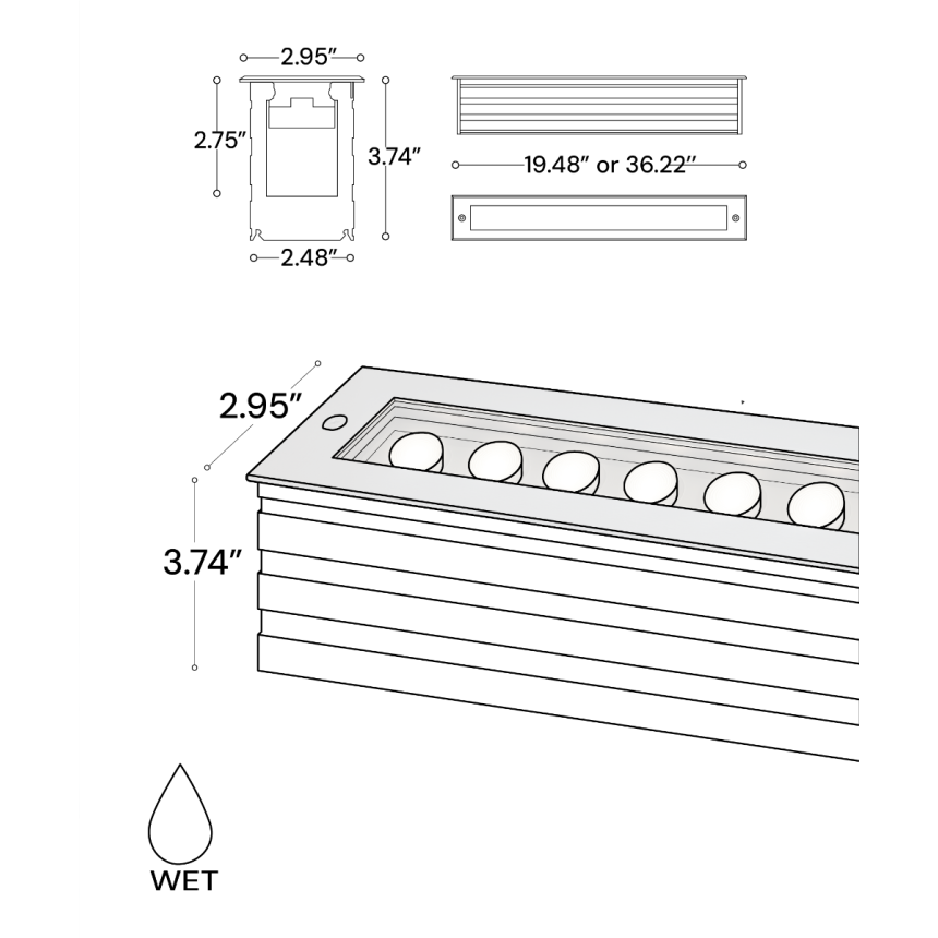 Alcon 14140 LED Linear Well Light shown in a stainless steel finish