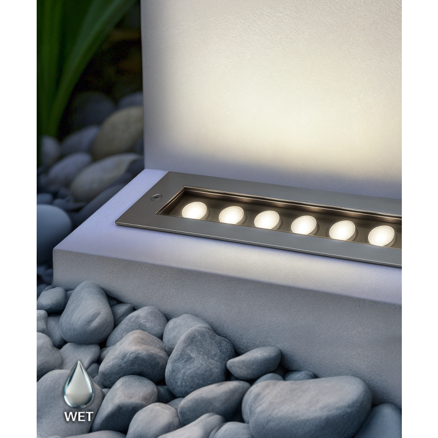 Alcon 14140 LED Linear Well Light shown in a stainless steel finish