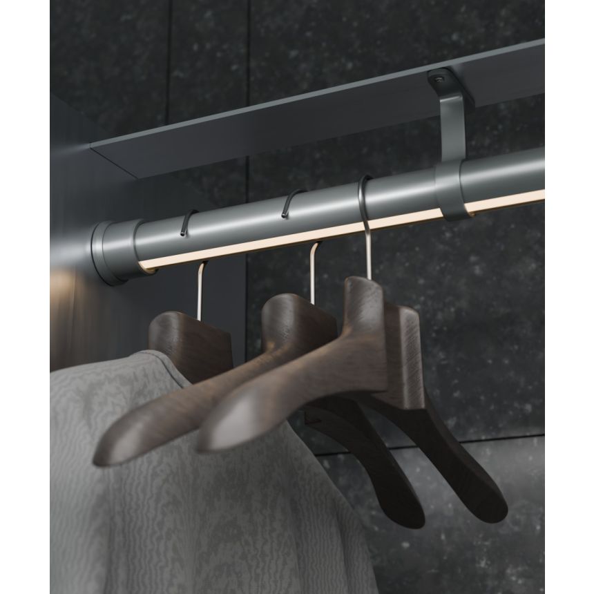 Alcon 14205 Rotatable LED Lighted Closet Rod shown in a Silver finish 