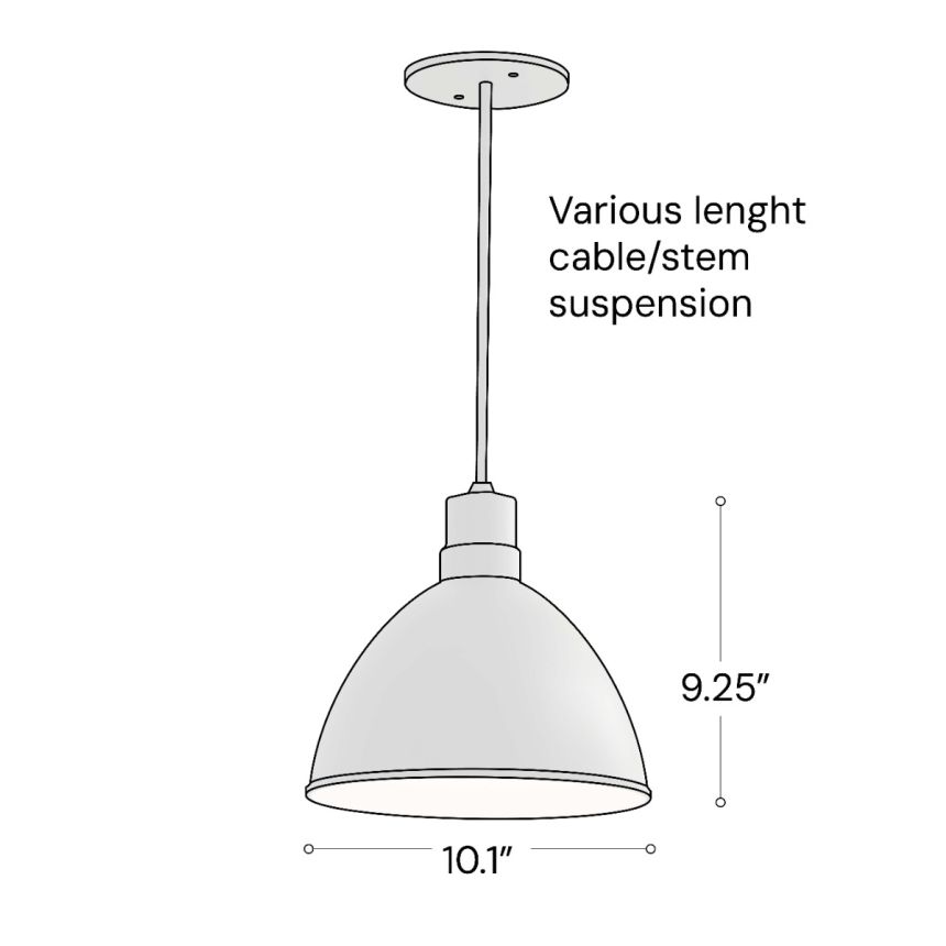 Alcon 15240-10 Industrial LED Dome Pendant Light shown in a Black finish 