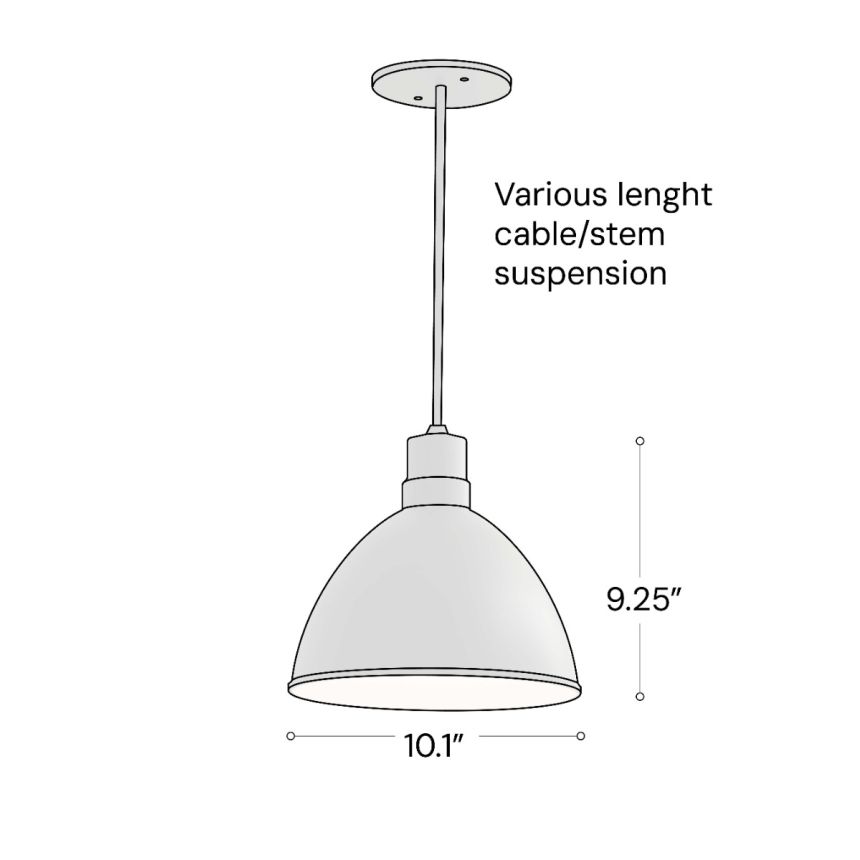 Alcon 15240-10 Industrial LED Dome Pendant Light shown in a Black finish 