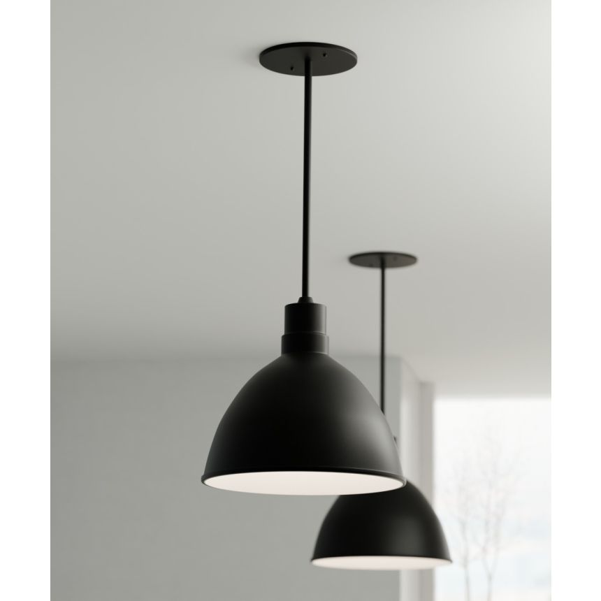 Alcon 15240-10 Industrial LED Dome Pendant Light shown in a Black finish 