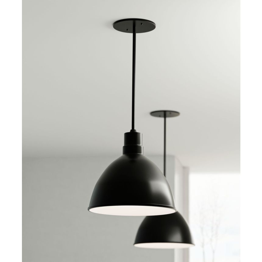 Alcon 15240-10 Industrial LED Dome Pendant Light shown in a Black finish 