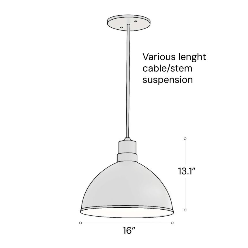 Alcon 15240-16 Industrial LED Dome Pendant Light shown in a Black finish