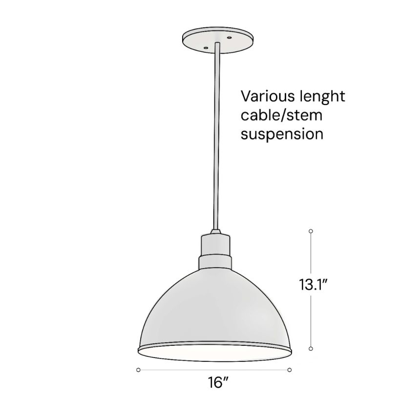 Alcon 15240-16 Industrial LED Dome Pendant Light shown in a Black finish