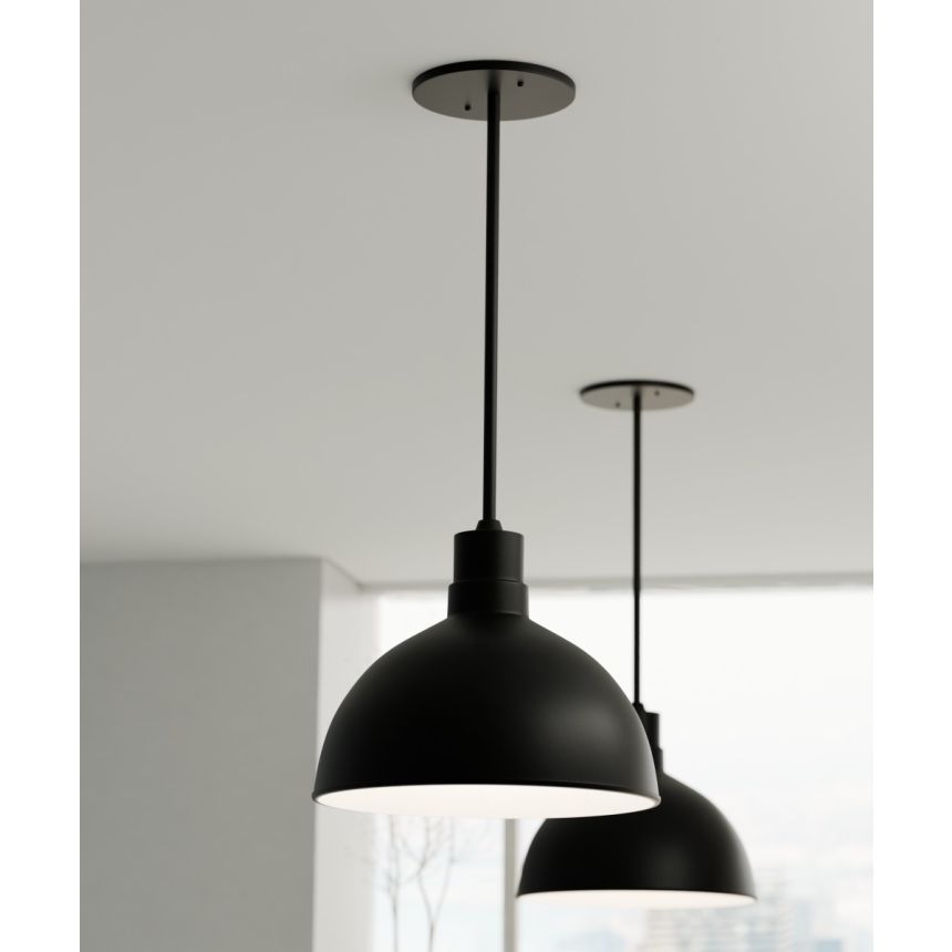 Alcon 15240-16 Industrial LED Dome Pendant Light shown in a Black finish