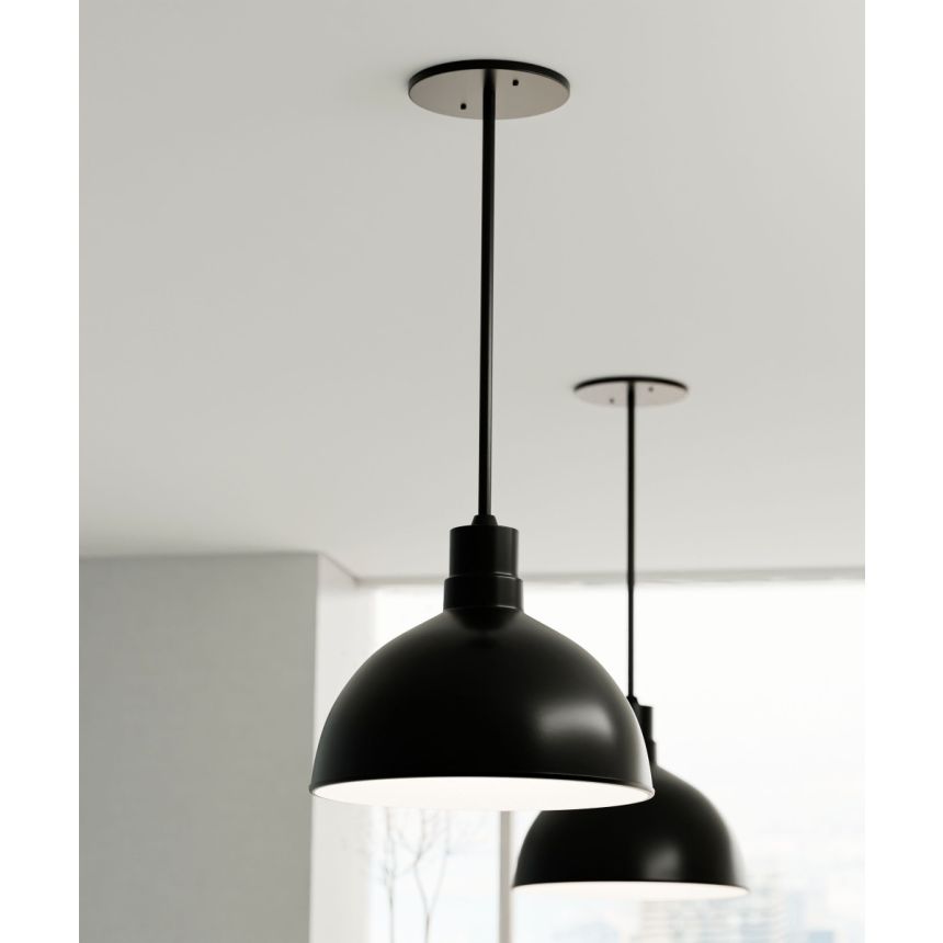 Alcon 15240-16 Industrial LED Dome Pendant Light shown in a Black finish 