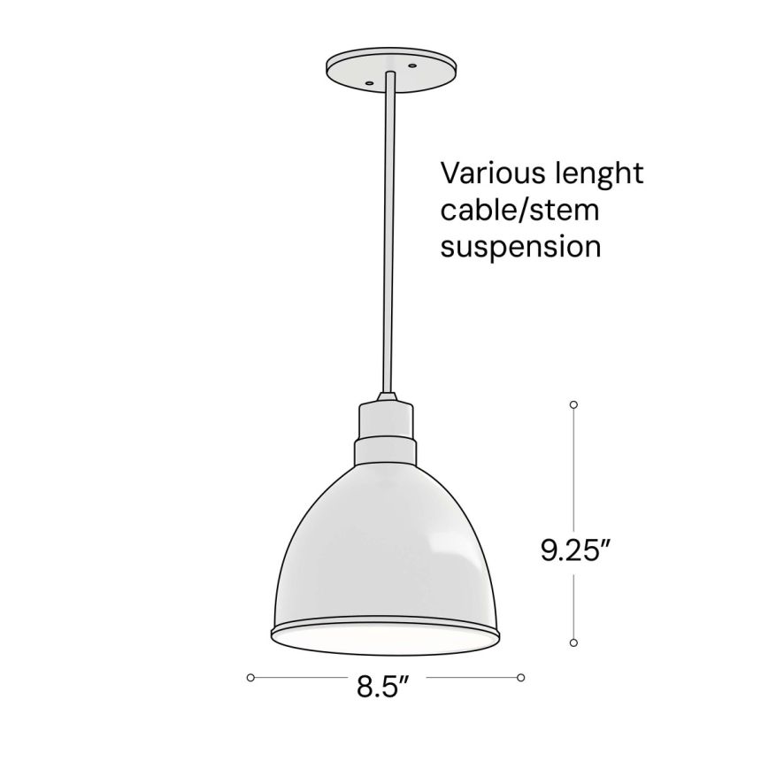 Alcon 15240-8 Industrial LED Dome Pendant Light shown in a Black finish 
