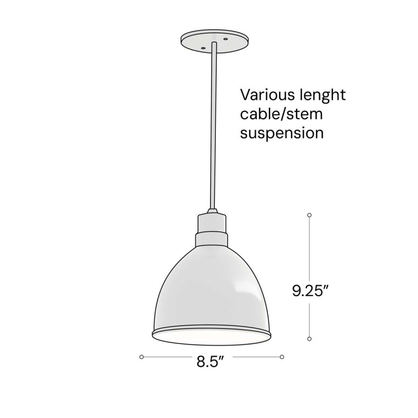 Alcon 15240-8 Industrial LED Dome Pendant Light shown in a Black finish 