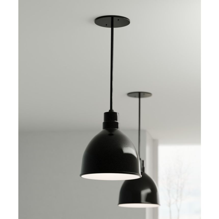 Alcon 15240-8 Industrial LED Dome Pendant Light shown in a Black finish 