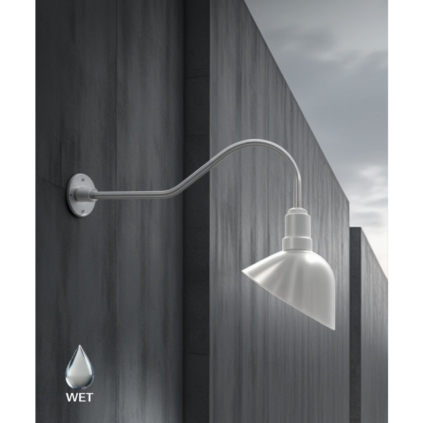 Outdoor Gooseneck LED Sign and Barn Light 15242 shown in options of White, Black, Red, Green, Yellow, Copper, Chrome, Bronze, Galvanized, Satin Copper, or Satin Nickel finishes.