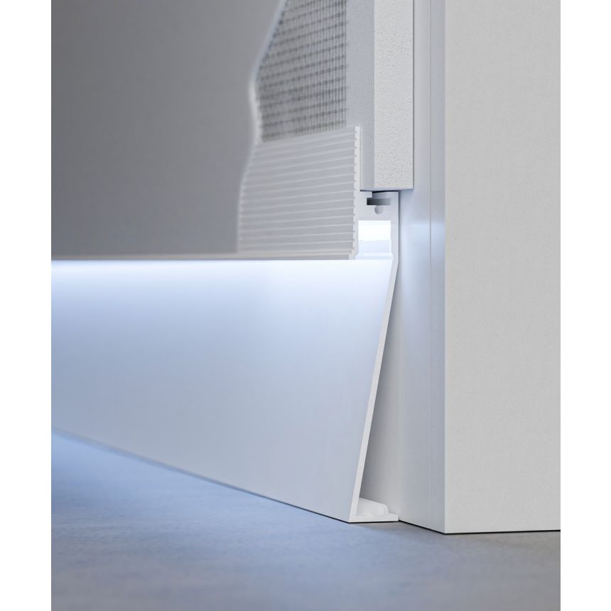 Alcon 15244-A-RGBW Angled Toe-Kick Color-Changing LED Baseboard Light Strip shown in a White finish