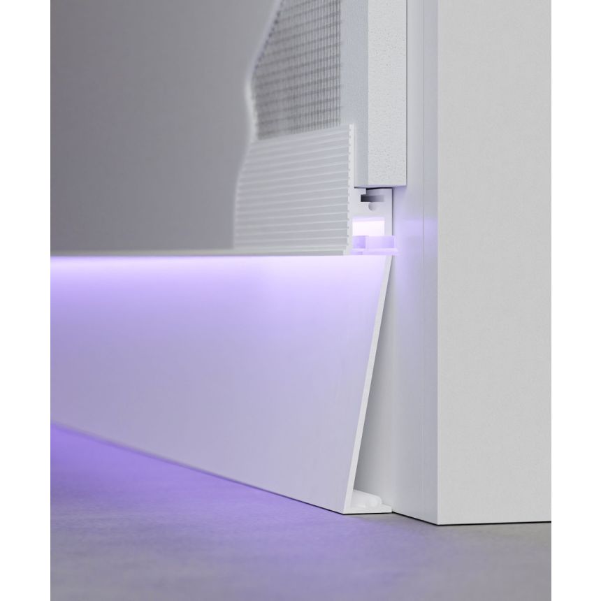Alcon 15244-A-RGBW Angled Toe-Kick Color-Changing LED Baseboard Light Strip shown in a White finish