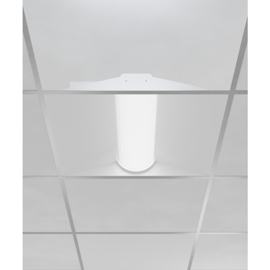 Alcon 24000 Perforated Metal Center-Basket Recessed LED Troffer Light shown in a White finish
