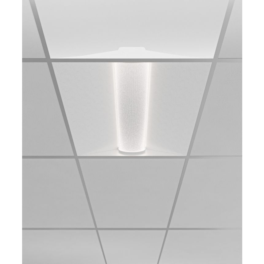 Alcon 24000 Perforated Metal Center-Basket Recessed LED Troffer Light shown in a White finish