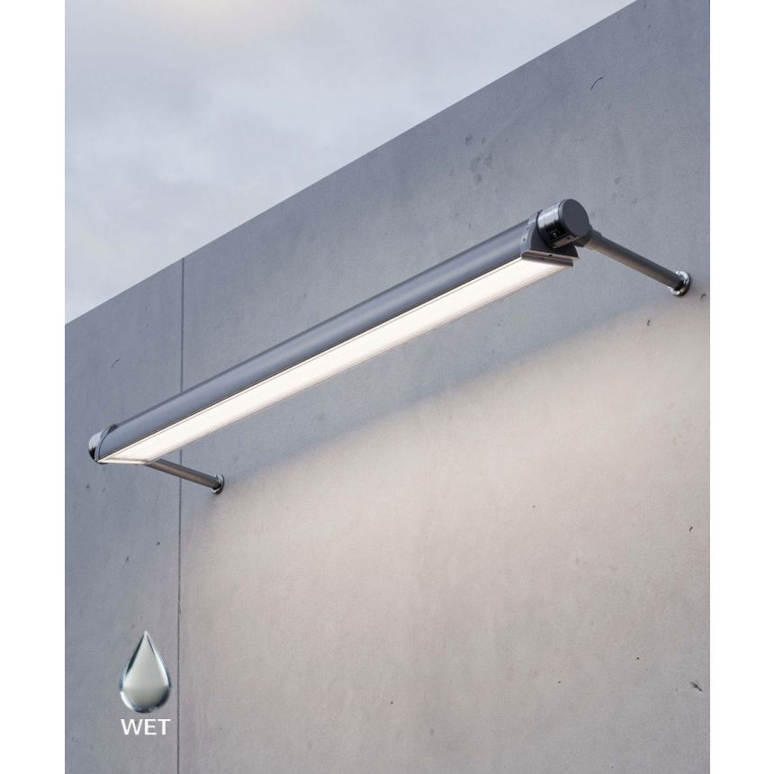 Alcon 31029 LED Exterior Linear Sign light shown in a silver finish.