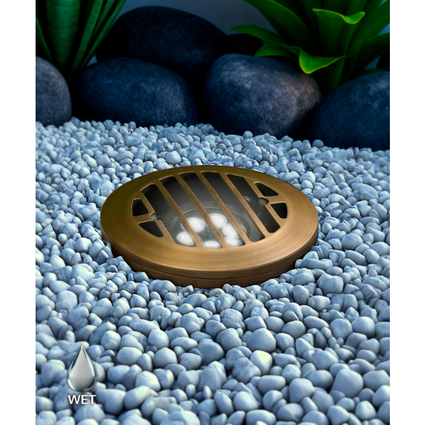 Alcon 9015 Low-Voltage 6-Inch In-Ground LED Well Light shown in a bronze finish.
