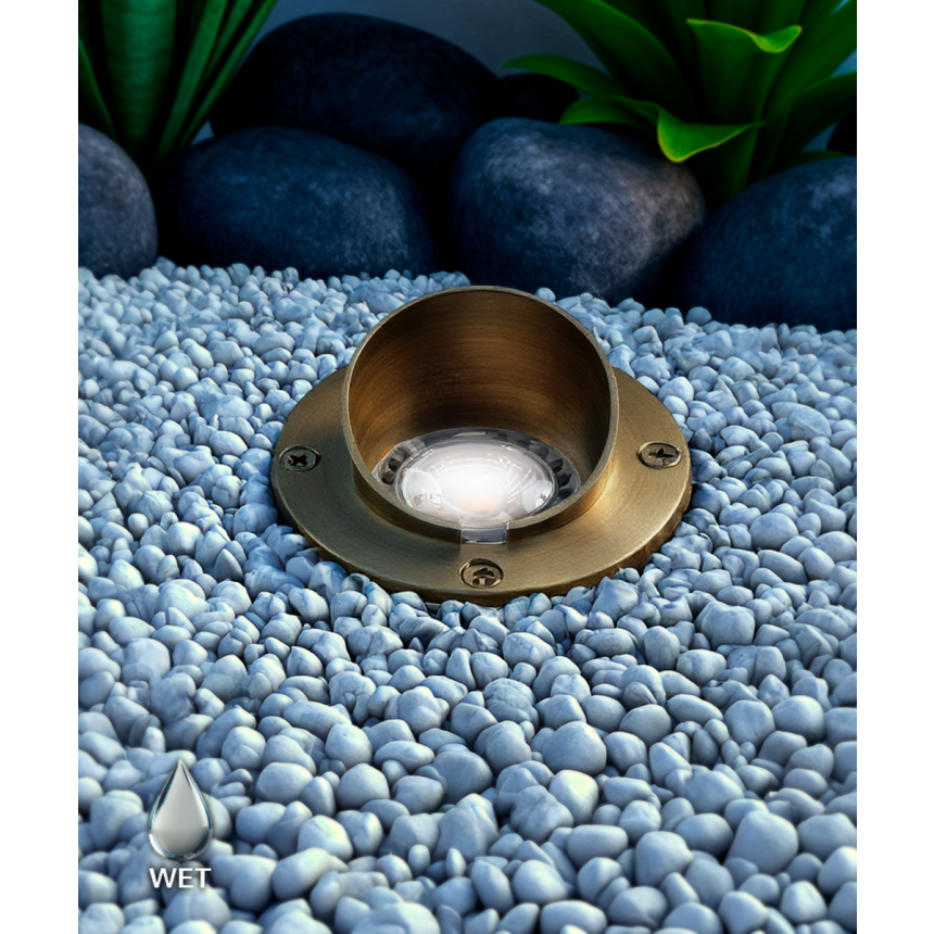 Alcon 9021 Low-Voltage 4-Inch In-Ground LED Well Light shown in a aged bronze finish.